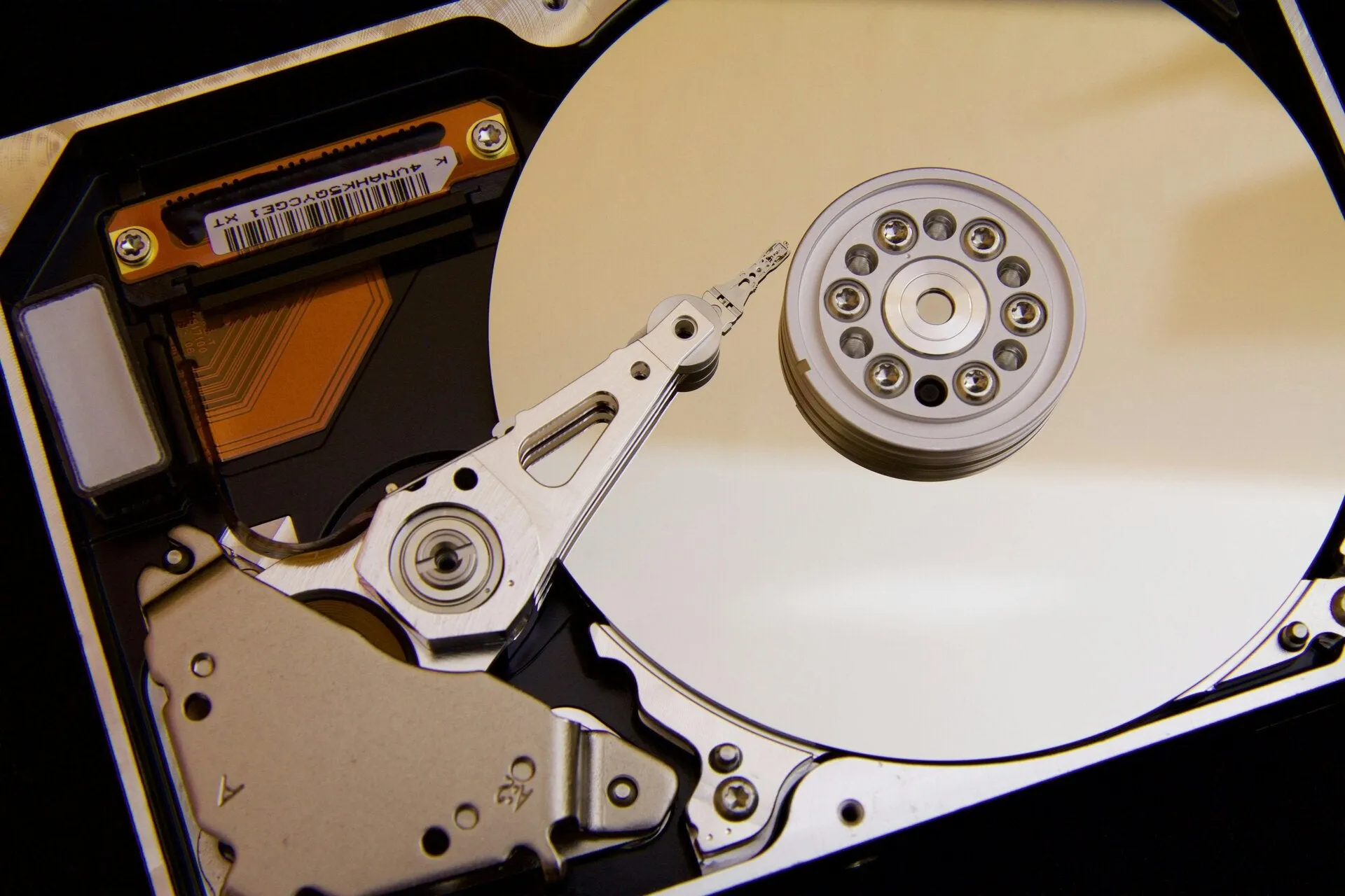 Opened hard drive for external storage recovery