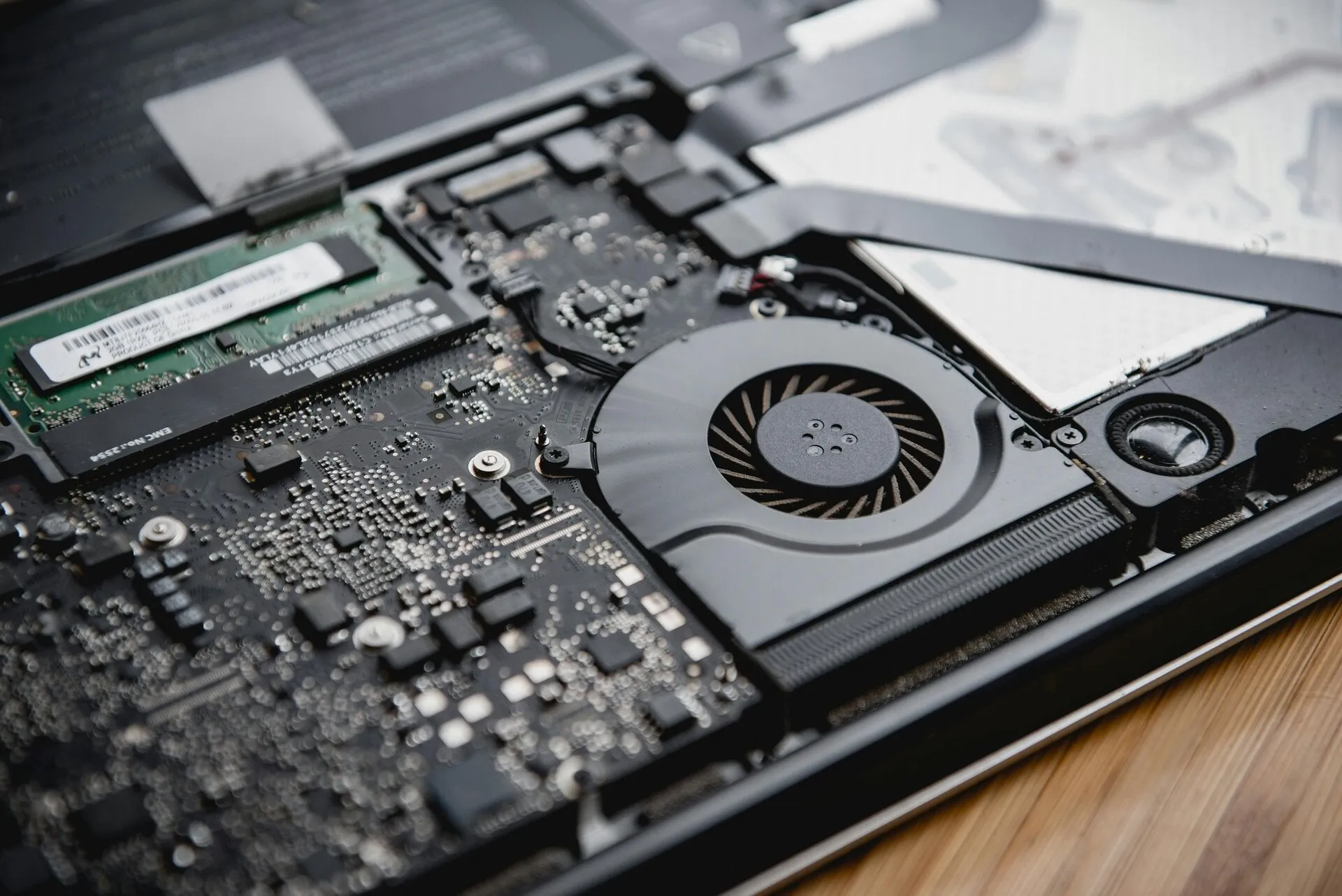 Opened laptop for computer data recovery
